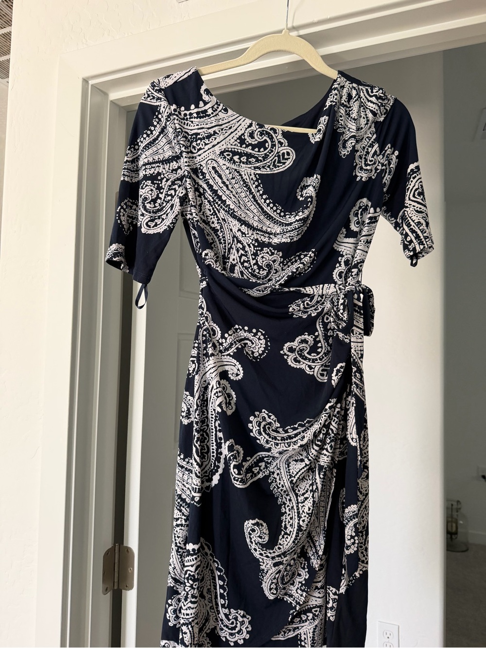 Roz & Ali Navy and White Paisley Wrap Midi Dress